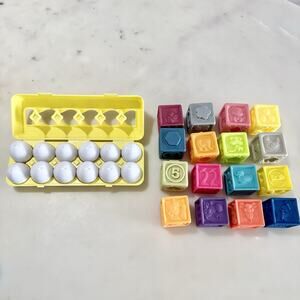 Bundle of 2 Baby Educational Toys, Rainbow Blocks Set, Egg Shape Color Sorter